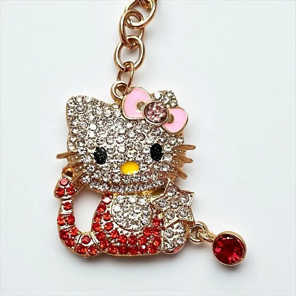 Red And Clear Crystal Hello Kitty Scorpion Keychain Bag Charm